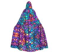 WHJSSF Rainbow Fish Scale Printing Halloween Adult Hooded Cloak for various party and carnival settings