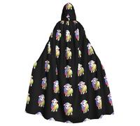 WHJSSF Rainbow little sheep Printing Halloween Adult Hooded Cape Cloak - Super Large Hooded Cloak No Zipper