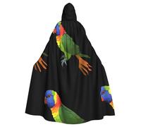 WHJSSF Rainbow Lorikeet Prints Halloween Adult Hooded Cape Cloak with Bow Tie for Costume Parties, Cosplay