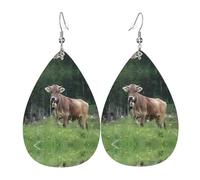 WHJSSF Real Swiss Cow Brown Prints Teardrop Leather Earrings - Stylish Dangle Drops for Women, Lightweight Jewelry with Silver-Plated Hooks, Vibrant Colors for Parties & Gifts