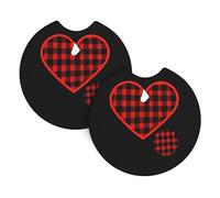 Whjssf Red And Black Plaid Love Prints Car Coasters (2 Pack) - Durable Rubber Cup Holder Protectors, Waterproof & Odorless Interior Accessories