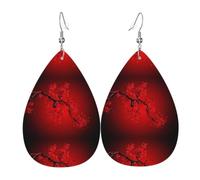 WHJSSF Red Cherry Blossom Prints Teardrop Leather Earrings - Lightweight Dangle Earrings for Women, Vivid Color Faux Leather Drops with Silver Plated Hooks, Stylish Accessories for Parties & Gifts