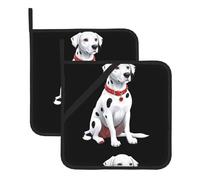 WHJSSF Red collar Dalmatian Printing Square Insulation Pot Mat 2 Pieces Thick and durable with lanyard for Microwave Ovens, Ovens, Outdoor Grilling
