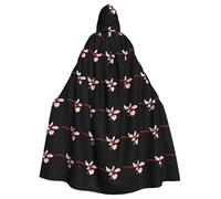 WHJSSF Red dragonfly on morning glory Prints Halloween Adult Hooded Cape Cloak with Bow Tie for Costume Parties, Cosplay