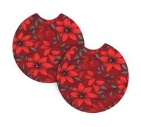 Whjssf Red Flower Printed Car Coasters (2 Pack) - Durable Rubber Cup Holder Protectors, Waterproof & Odorless Interior Accessories