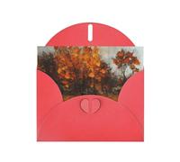 WHJSSF Red Greeting Card Autumn Wind and Falling Leaves Prints 4x6in for Christmas, children's birthdays, Valentine's Day, wedding anniversaries, and party invitations