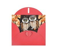 WHJSSF Red Greeting Card Couple Owl Perch Tree Prints 4x6in for Christmas, children's birthdays, Valentine's Day, wedding anniversaries, and party invitations