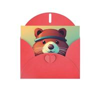 WHJSSF Red Greeting Card Cute Beaver Prints 4x6in for Christmas, children's birthdays, Valentine's Day, wedding anniversaries, and party invitations