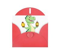 WHJSSF Red Greeting Card Dinosaur holding a lantern Printed Perfect for Valentine's Day, Wedding Anniversary & Party Invitations