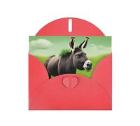 WHJSSF Red Greeting Card Donkey on green meadow Prints 4x6in for Christmas, children's birthdays, Valentine's Day, wedding anniversaries, and party invitations