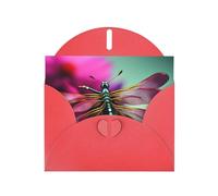 WHJSSF Red Greeting Card Dragonfly On The Flower Prints 4x6in for Christmas, children's birthdays, Valentine's Day, wedding anniversaries, and party invitations