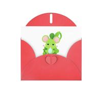 WHJSSF Red Greeting Card Green big eared mouse Printed Perfect for Valentine's Day, Wedding Anniversary & Party Invitations
