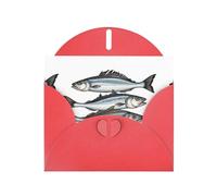 WHJSSF Red Greeting Card Hand drawn three salted fish Prints 4x6in for Christmas, children's birthdays, Valentine's Day, wedding anniversaries, and party invitations