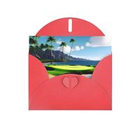 WHJSSF Red Greeting Card Hawaii Beach Golf Course Printed Perfect for Valentine's Day, Wedding Anniversary & Party Invitations