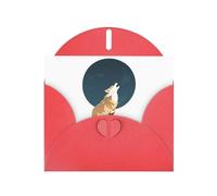 WHJSSF Red Greeting Card Howling wolf in the moonlight Prints 4x6in for Christmas, children's birthdays, Valentine's Day, wedding anniversaries, and party invitations