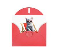 WHJSSF Red Greeting Card Kitten basking in the sun on a chair Prints 4x6in for Christmas, children's birthdays, Valentine's Day, wedding anniversaries, and party invitations