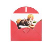 WHJSSF Red Greeting Card Kitten lying on soft peaches Prints 4x6in for Christmas, children's birthdays, Valentine's Day, wedding anniversaries, and party invitations