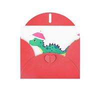 WHJSSF Red Greeting Card Little dinosaur on vacation Printed Perfect for Valentine's Day, Wedding Anniversary & Party Invitations
