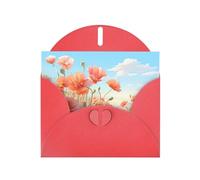 WHJSSF Red Greeting Card Pastel Poppies Printed Perfect for Valentine's Day, Wedding Anniversary & Party Invitations