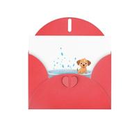 WHJSSF Red Greeting Card Puppy taking a bath Printed Perfect for Valentine's Day, Wedding Anniversary & Party Invitations