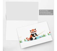 WHJSSF Red Greeting Card Red panda fishing big fish Printed Perfect for Valentine's Day, Wedding Anniversary & Party Invitations