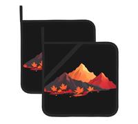 WHJSSF Red maple and autumn mountains Printing Square Insulation Pot Mat 2 Pieces Thick and durable with lanyard for Microwave Ovens, Ovens, Outdoor Grilling