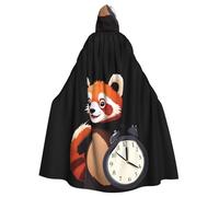 WHJSSF Red Panda Holding A Clock Prints Halloween Adult Hooded Cape Cloak - Super Large Hooded Cloak No Zipper