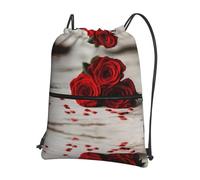 WHJSSF Red Rose Prints Drawstring Zipper Backpack - Lightweight Water-Resistant Sport Gym Bag with Front Pocket & Internal Organizer - Perfect for Travel, Yoga & Hiking