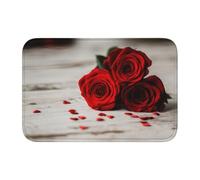 WHJSSF Red Rose Prints Hem Mat 40x60 | High-grade Polyester Bath Rug - Non-Slip, Fade-Resistant Floor Cover for Bathroom, Vanity, & Guest Suites