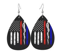 WHJSSF Red Stripe Firefighter USA Flag Prints Teardrop Leather Earrings - Stylish Dangle Drops for Women, Lightweight Jewelry with Silver-Plated Hooks, Vibrant Colors for Parties & Gifts