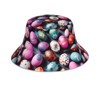 WHJSSF Reflective Bucket Hat Easter Eggs Pattern for Men and Women for Travel, Camping, Outdoor Activities Black
