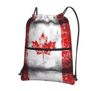 WHJSSF Retro Canada Flag Prints Drawstring Zipper Backpack - Lightweight Foldable Gym Bag, Travel Duffel with Front Pocket & Interior Organizer