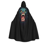 WHJSSF Roaring Evil Spirit Pattern Halloween Adult Hooded Cape Cloak with Bow Tie for Costume Parties, Cosplay