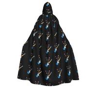 WHJSSF Rock and roll black cat with guitar Pattern Halloween Adult Hooded Cape Cloak for wear during Halloween, role-playing