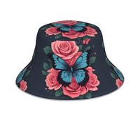 WHJSSF Rose Butterfly Reflective Bucket Hat - Reversible Sun Protection, Lightweight, Breathable, Foldable for Men and Women