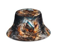 WHJSSF Rugby on Fire Prints Reflective Bucket Hat for Men and Women, for Travel, Camping, Hiking Black