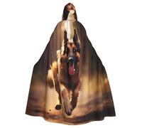 WHJSSF Running german shepherd dog Pattern Halloween Adult Hooded Cape Cloak for wear during Halloween, role-playing