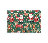 WHJSSF Santa Claus and Christmas Deer Prints Placemats Set of 6 12x18in - Heavy-Duty Polyester Table Covers Built for Durability & Heat Resistance