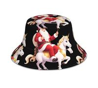 WHJSSF Santa Claus Sitting on a Unicorn Printed Reflective Bucket Hat Unisex Lightweight, Breathable, Foldable Black