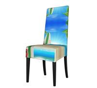 WHJSSF Santa Claus With The Beach And Surfboard Prints Dining Chair Throws Stretch Slipcovers - Seamless Fit, Wrinkle-Free Comfort & Easy Care for Your Dining Room Chairs