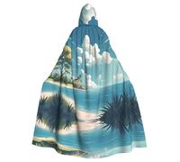 WHJSSF Sea Island Sky Clouds Printing Halloween Adult Hooded Cape Super Large Hooded Cloak