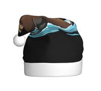 WHJSSF Sea lions playing in the water Printing Men's and women's plush Christmas hats, adult New Year's holiday party caps
