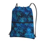 WHJSSF Sea Turtle-Blue Prints Drawstring Zipper Backpack - Lightweight Water-Resistant Sport Gym Travel Bag with Front Pocket & Internal Organizer