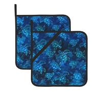 WHJSSF Sea Turtle-Blue Prints Square Pot Holders - Heat Resistant Kitchen Trivets 2-Pack - Waterproof Covers for Hot Dishes, Oven & Grill with Hanging Loop