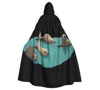WHJSSF Seals in the pool Prints Halloween Adult Hooded Cape Cloak with Bow Tie for Costume Parties, Cosplay