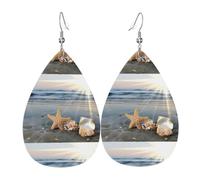 WHJSSF Seashells On The Beach Prints Drip Leather Earrings - Stylish Faux Leather Drops for Women & Girls - Lightweight Dangling Charms for Party & Holiday Gifts