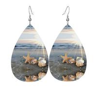 WHJSSF Seashells On The Beach Prints Teardrop Leather Earrings - Lightweight Dangle Earrings for Women, Vivid Color Faux Leather Drops with Silver Plated Hooks, Stylish Accessories for Parties & Gifts
