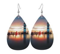 WHJSSF Seaside Lighthouse Prints Teardrop Leather Earrings - Lightweight Dangle Earrings for Women, Vivid Color Faux Leather Drops with Silver Plated Hooks, Stylish Accessories for Parties & Gifts