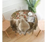 WHJSSF Sheep And Lambs Prints Round Decorative Table Throw 60 Inch - Waterproof Table Cover for Dining, Coffee Tables, and Outdoor Events