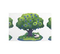 WHJSSF Sheep Under The Blueberry Tree Prints Placemats Set of 6 12x18in - Durable Table Layers with Heat-Resistant & Wrinkle-Free Polyester